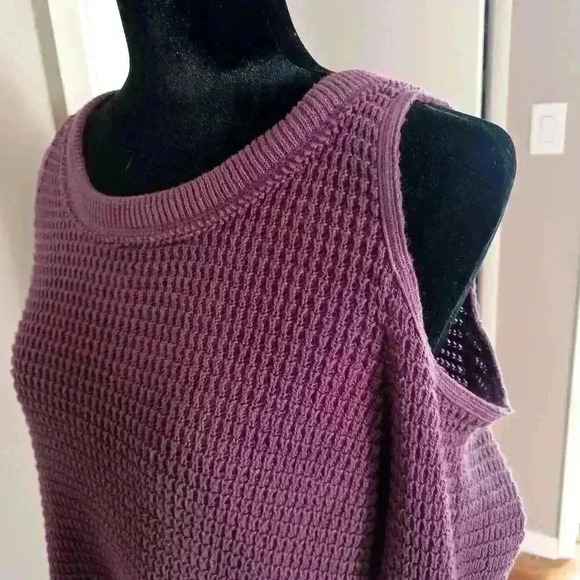 Free People Women'sPurple Sunset Waffle Knit Cold Shoulder Long Sleeve Sweater S - Picture 5 of 13